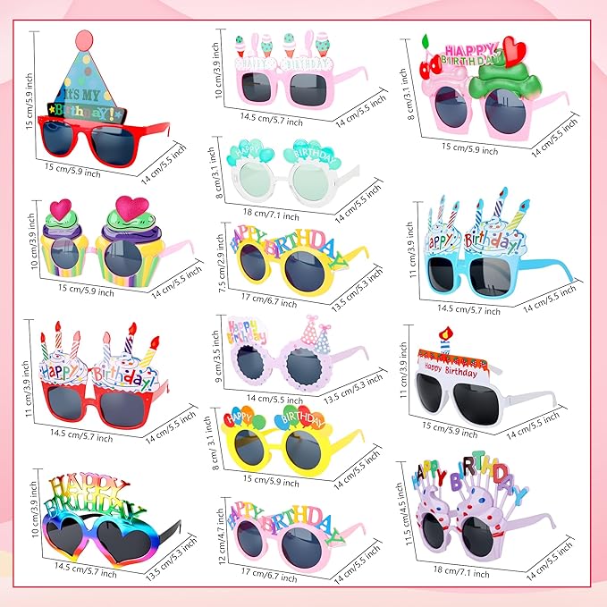 14 Pack Birthday Glasses Funny Plastic Birthday Eyeglasses Happy Birthday Party Sunglasses for Birthday Party and Photo Booth Props