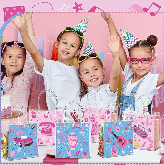 Aliceset 24 Pcs Gift Bags with Handle Clear PVC Candy Treat Goodies Tote Bags for Summer Birthday Party Favor Supplies