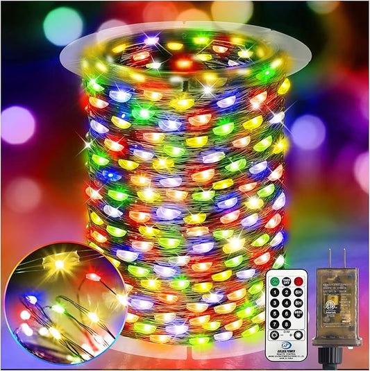 KNONEW 203FT Outdoor Christmas Fairy Lights Plug in,600 LED String Lights Outdoor Waterproof 8 Modes Memory Times for Wedding Bedroom Walls Garden Trees Decoration(Multicolor)