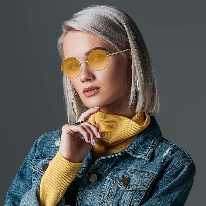 ONESING 8-20 Pairs Round Hippie Sunglasses Circle Sunglasses for Women Glasses Multicoloured Hippie Headband Disco Party