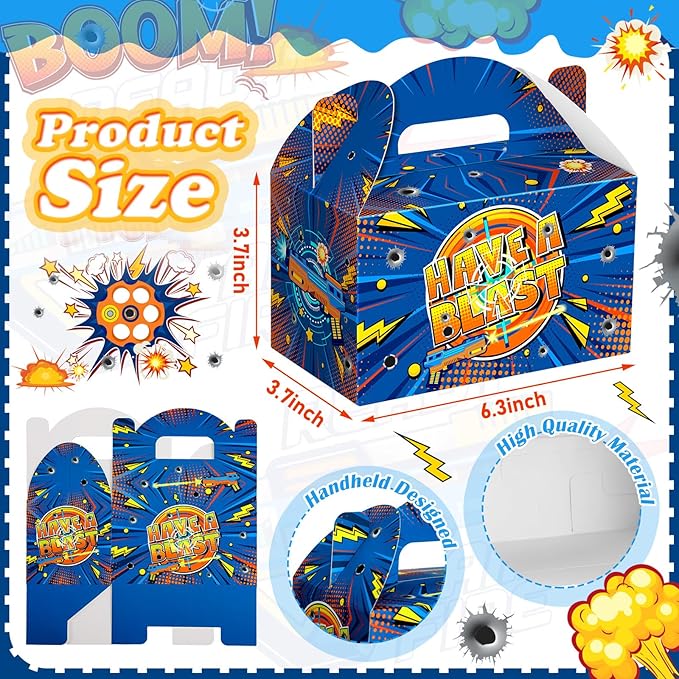 Dunzoom 24 Pcs Dart Birthday Party Supplies Dart Gift Boxes Goodie Candy Treat Cookie Boxes Candy Party Containers with Handles for Theme Birthday Favors Wrapping