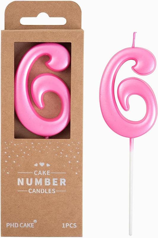 PHD CAKE 2.76 Inch Elegant Pink 6 Number Birthday Candles, Pink Number Candles, Cake Number Candles, Party Celebration