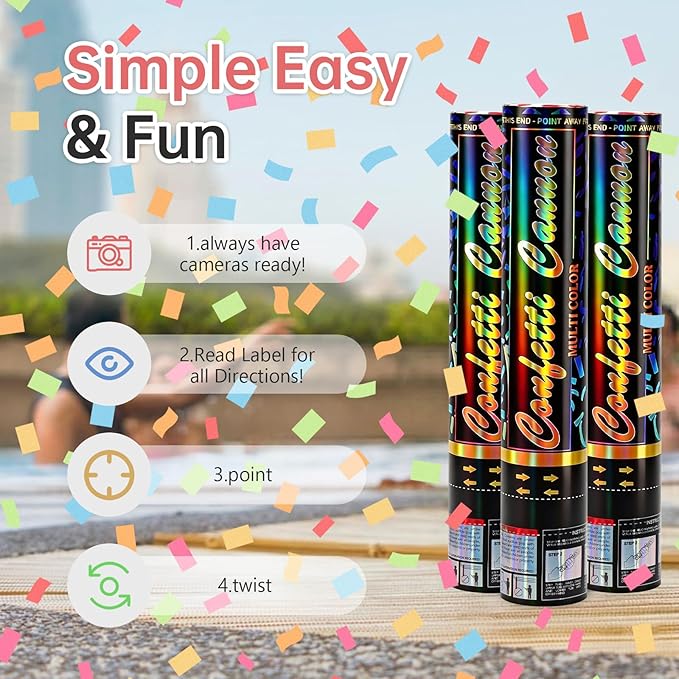 Confetti Cannon 12 Pack Party Poppers Multicolor Poppers 12Inch for Party Celebrations Confetti Popper Shooter Paper Confetti Cannon Bulk for Birthday Graduation Wedding Christmas NewYear