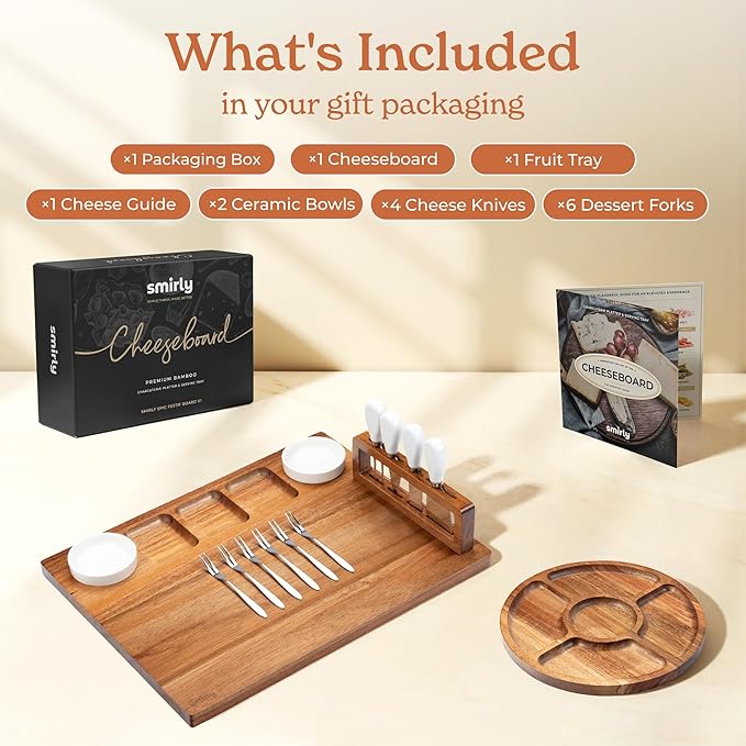 SMIRLY Charcuterie Boards Set - Large Acacia Cheese Board Set - House Warming Gifts New Home, Wedding Gift for Couple, Bridal Shower Gift, Birthday Gifts for Women