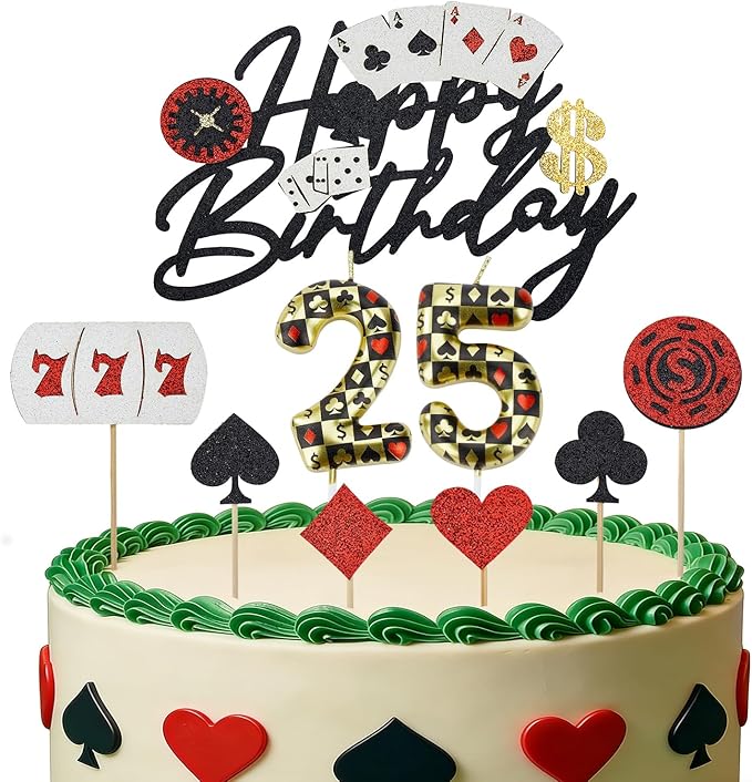 Casino Poker Birthday Number Candles for Cake, Glitter Casino Birthday Cake Topper for Casino Themed Birthday Party Decoration, Poker Birthday Candles(Number 11)