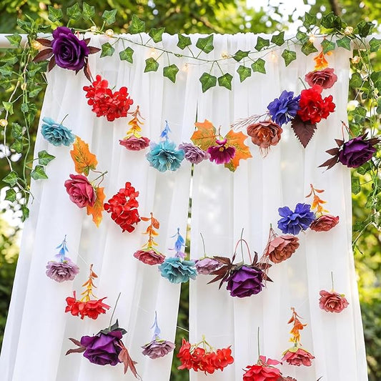 Suncalla 2 Pcs 6.6 ft Artificial Flower Garland Spring Wildflower Vines Backdrop Floral Hanging Ceiling Garland for Tea Birthday Wedding Bridal Shower Baby Shower Backdrop Wall Decor(Dark Color)