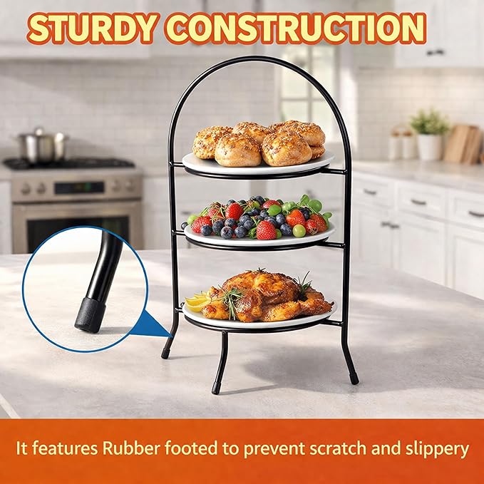 Creative Home Iron Works 3-Tier Metal Dinner Plate Rack Cake Stand Dessert Cupcake Tea Party Serving Platter Stand for Home Gathering Wedding Party, 10.4" L x 12.9" W x 20" H, for 10 Inch Plate Only