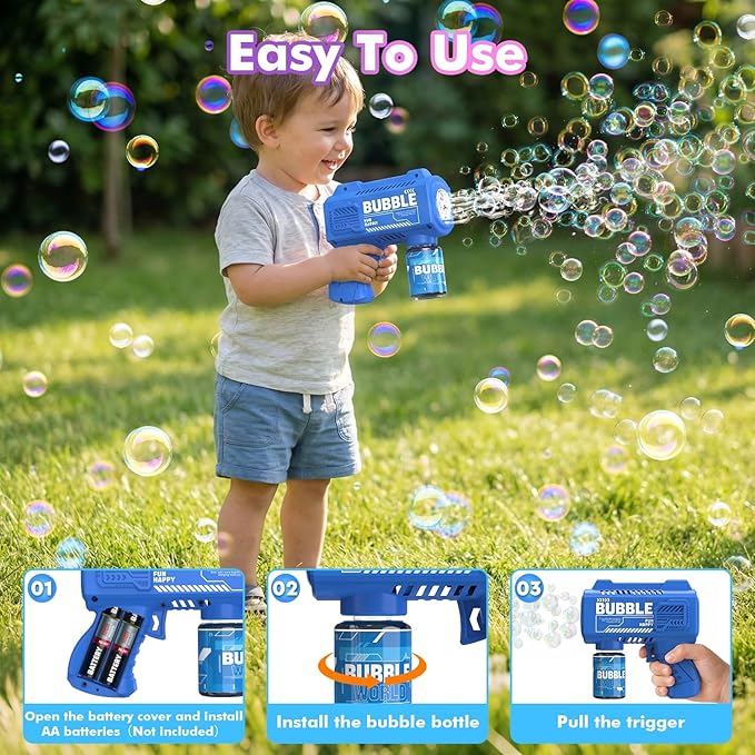 Panacare 4 Pack Bubble Gun 6 Holes with LED Night Light 10000+Rich Bubbles Automatic Bubble Gun Blower for Kids, Summer Outdoor/Indoor/Party/Birthday/Wedding Best Gifts for Kids