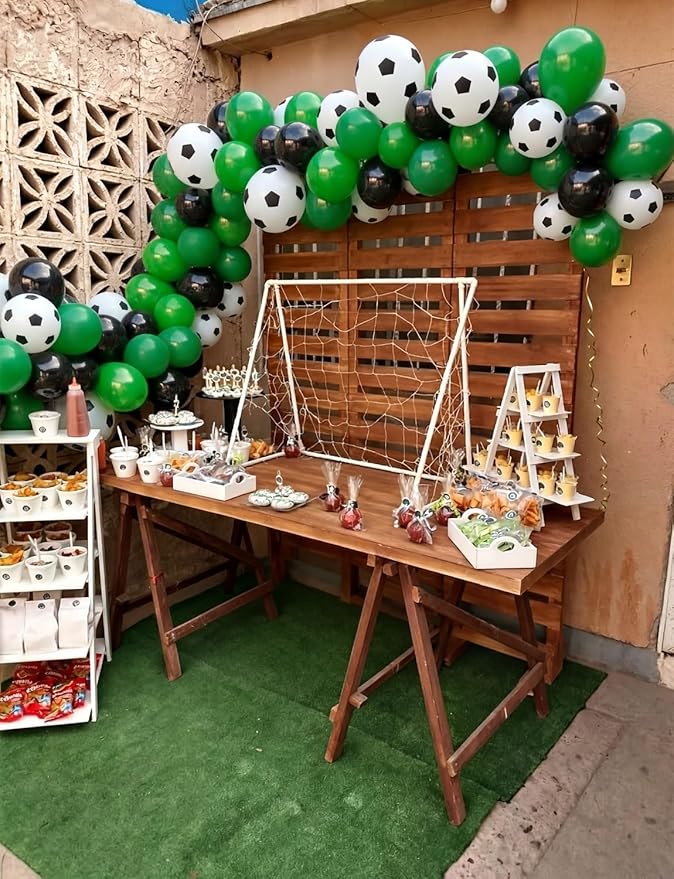 Soccer Balloons, 50 Pcs 12 Inch Green Black Soccer Print Latex Balloons for Boys Kids Soccer Birthday Party Decorations, Sports Theme Party Supplies