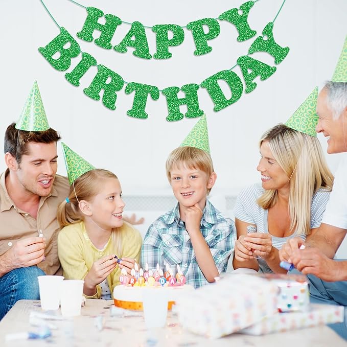 Green Happy Birthday Banner Birthday Party Decorations Happy Birthday Banner Bunting Garland Sign for Kids Boys Girls Adults Birthday Baby Shower Celebration Party Backdrops Supplies