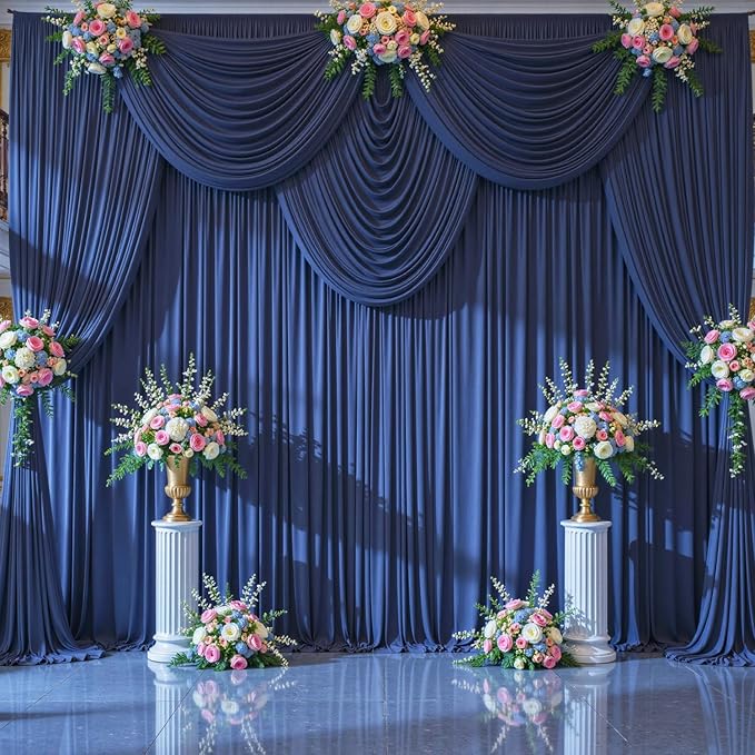20ft x 10ft Wrinkle Free Navy Blue Wedding Backdrop Curtains for Party Bridal Shower Reception Decorations Navy Blue Fabric Curtain Backdrops Drapes for Photography Baby Shower Birthday Background