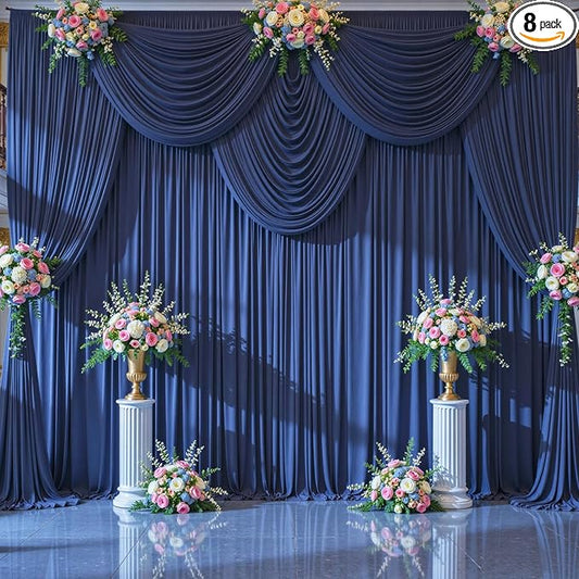 40ft x 10ft Wrinkle Free Navy Blue Wedding Backdrop Curtains for Party Bridal Shower Reception Decorations Navy Blue Fabric Curtain Backdrops Drapes for Photography Baby Shower Birthday Background
