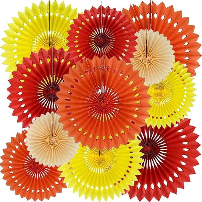 Fall Hanging Honeycomb Round Paper Fans Decoration Autumn Pumpkin Theme Tissue Paper Fan Garland for Shower Birthday Graduation Wedding Party Supplies 11 Count