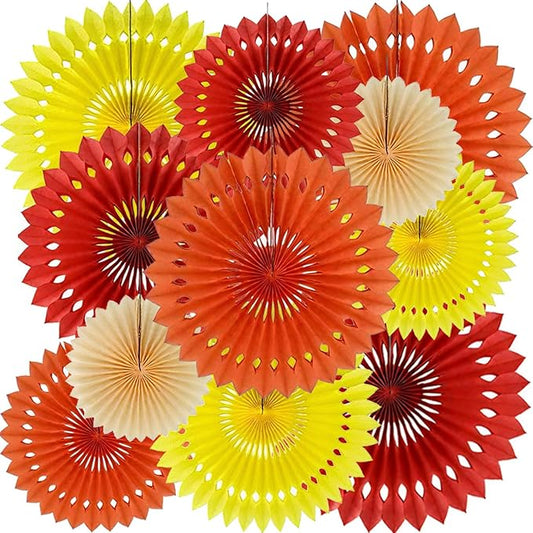 Fall Hanging Honeycomb Round Paper Fans Decoration Autumn Pumpkin Theme Tissue Paper Fan Garland for Shower Birthday Graduation Wedding Party Supplies 11 Count