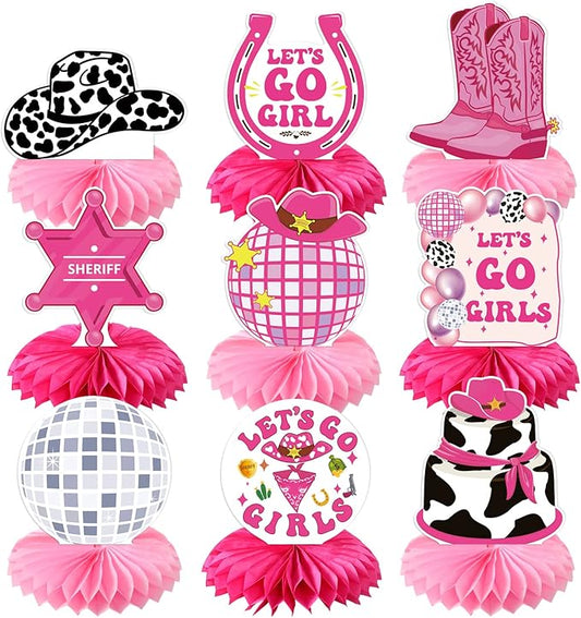 Lets Go Girls Bachelorette Party Decorations - 9pcs Disco Cowgirl Honeycomb Centerpiece Pink Disco Western Party Decoration Girls