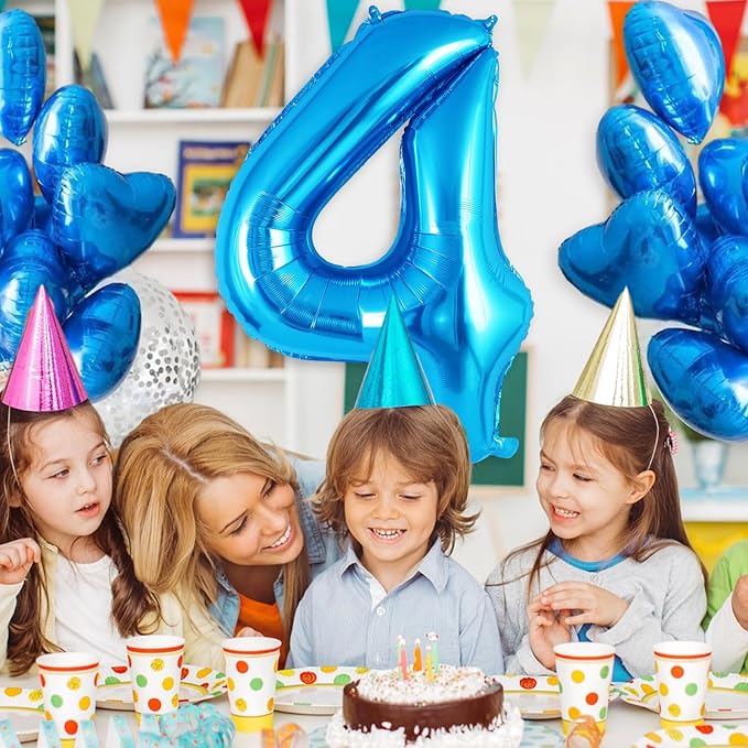 Blue Number 4 Balloon 40 Inch, Big Large Foil Helium Number Balloons, Jumbo Giant Mylar Number 4 Balloons for 4 Year Old Birthday Party Decorations Supplies Anniversary Celebration
