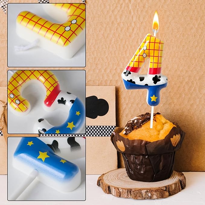 Toys Inspired Game Birthday Number Candles, Cartoon Story Number Candles, Cartoon Cake Decorations, Birthday Decoration Supplies, Suitable for Boys and Girls Party Celebrations (4)