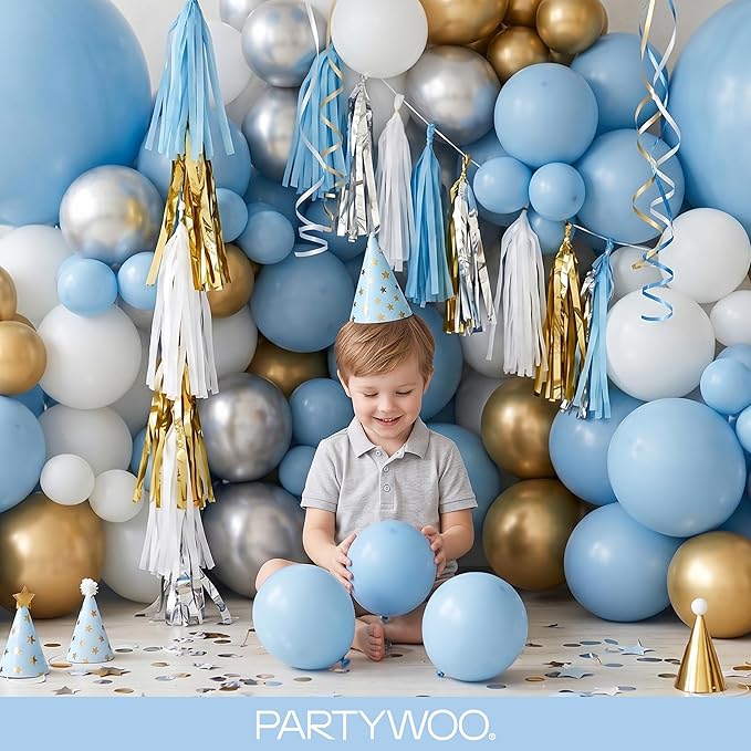 PartyWoo Light Blue Balloons 140 pcs Different Sizes of 18 12 10 5 Inch Baby Pastel Sky Blue Balloon Arch Kit Garland for Graduation Baby Shower Gender Reveal Birthday Party Decorations Blue-Y4