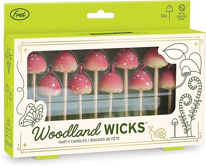Genuine Fred Woodland Wicks, Set of 10 Mushroom Party Candles, Birthday Cake Candles, Cottagecore Aesthetic, Includes Two Sizes