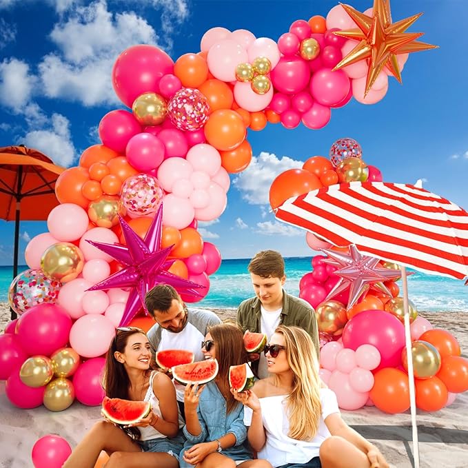 Pink and Orange Balloon Arch Kit with Hot Pink Orange Metallic Gold Latex Balloons Garland kit 18 12 10 5Inch Different Size Balloons for Birthday Baby Shower Wedding Summer Party Decorations