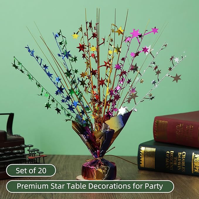 20 Pack Colorful Star Table Decorations Metallic Foil Spray Centerpiece Burst Table Centerpieces for Birthday Party Decoration Graduation Wedding Baby Shower Party Supply (Colorful)