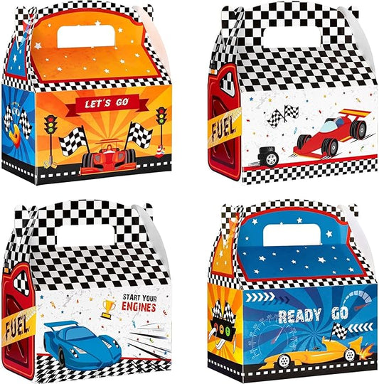 WERNNSAI 12 PCS Race Car Party Favor Boxes - Race Car Birthday Party Decorations Checkered Candy Treat Boxes Racing Party Favors for Kids Boys Let's Go Racing Car Party Supplies
