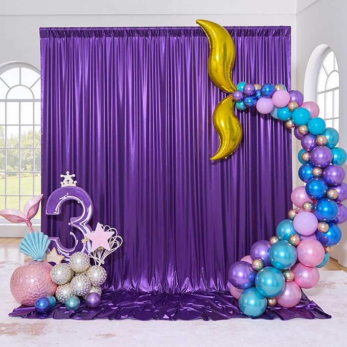 20x12FT Deep Purple Sequin Backdrop Curtain -4 Panels 5x12FT Wrinkle Free Shimmer Back Drop Cloth, Glitter Backdrop Drapes for Photography, Birthday, Wedding, Graduation Background