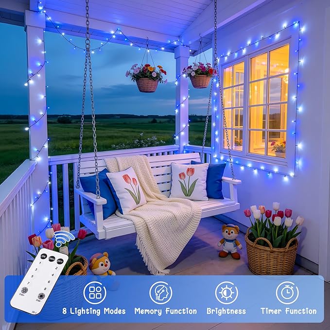 JMEXSUSS 500 LED Blue and White String Lights Outdoor, 173ft 8 Modes LED Christmas Lights Indoor, Waterproof Christmas Twinkle Lights for Tree Holiday Decorations