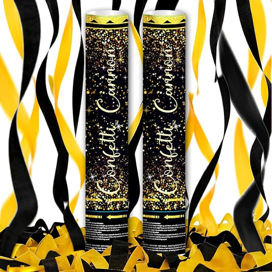 12" Black and Gold Streamers for Birthday Graduation Wedding New Year Celebrations - Easy to Use, Biodegradable Confetti - Pack of 2