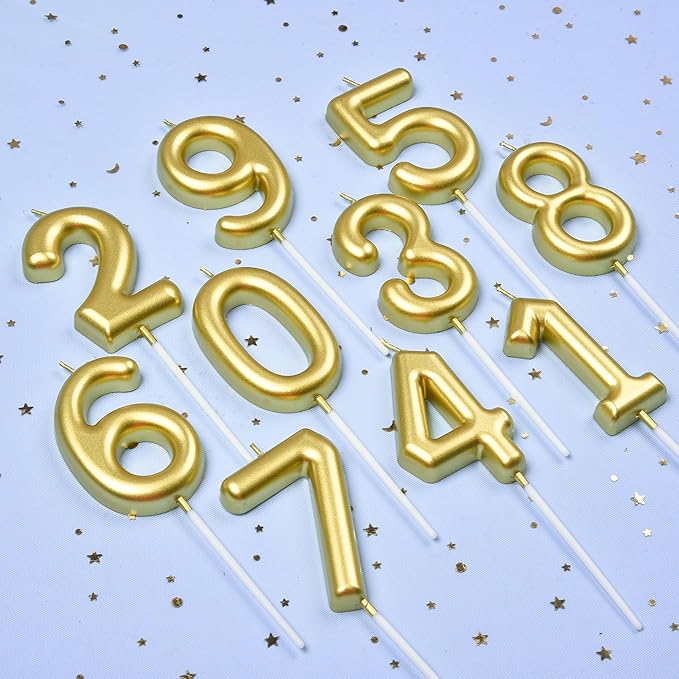 PHD CAKE 2.76 inch Classical Gold 4 Number Birthday Candles, Gold Number Candles, Cake Number Candles, Party Celebration