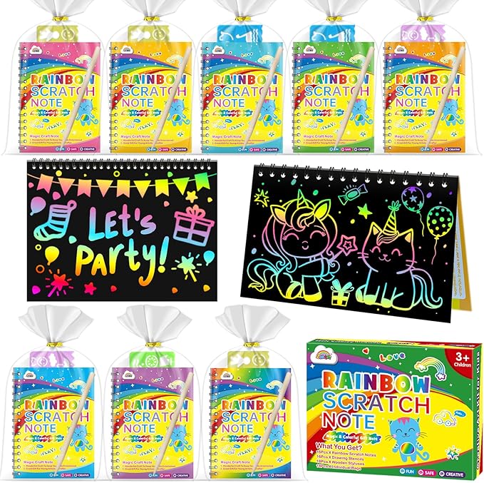 ZMLM 48 Pack Scratch Art Party Favors: Birthday Party Favors for Kids 4-8, Bulk Rainbow Scratch Notebook Paper Pads, Goodie Bags Stuffers Girls Boys Classroom Gifts Crafts Toys Easter Basket Stuffers