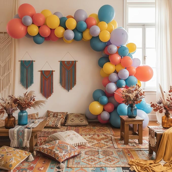 Boho Rainbow Balloon, Retro Dusty Baby Blue Orange Dark Light Yellow Pastel Lavendar Mutilcolor Balloon Assorted Colorful Muted Balloons for Kids Birthday Baby Shower Summer Safari Party Decorations