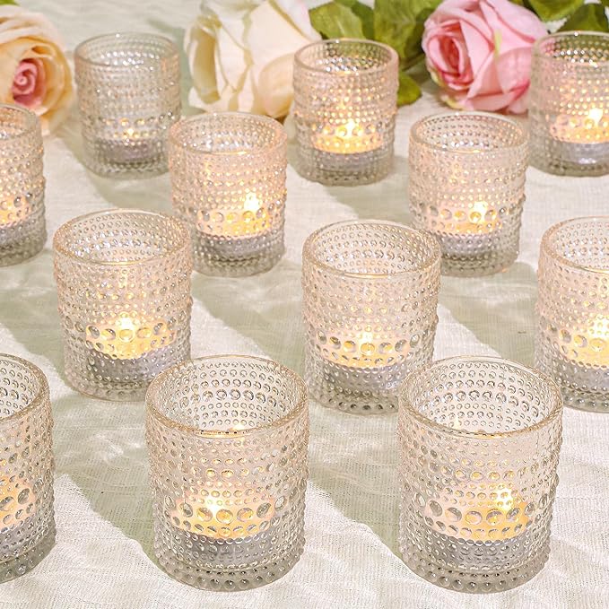 SUPMIND 24 Pcs Votive Candle Holders, Glass Holders Bulk for Table Centerpiece, Tea Lights Candle Holders for Wedding Shower, Party and Home Decor Clear