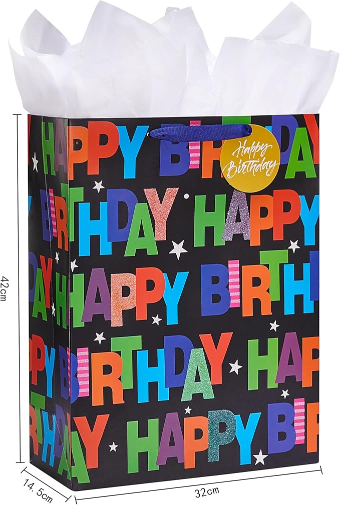 Bobobag 2 Pack 16.5" Large Gift Bag with Tissue Paper for Happy Birthday (Balloons)