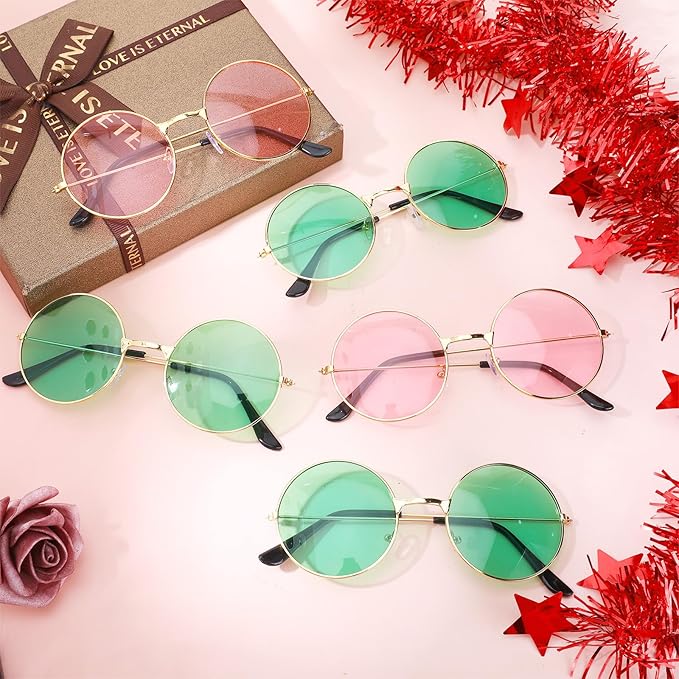 12 Pairs Witch Themed Party Glasses, Pink and Green Party Favors Witch Theme Movie Pink and Green Round Sunglasses for Halloween Birthday Theme Party Accessories Decoration