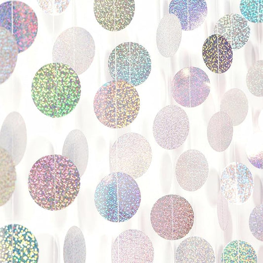 Iridescent Disco-Holographic Party-Decorations Garland Streamers - 52Ft Birthday Bachelorette Hanging Banner Decor,Engagement Valentines Dance Classroom Glitter New Years Christmas Backdrop Huglony