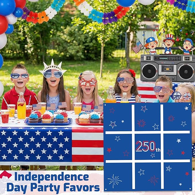 Independence Day Party Favors Tic Tac Toe Bean Bag Game,250th Anniversary Bean Bag Toss Across for Indoor Outdoor Yard Background Lawn Adults Family Night Activities 10 Bean Bags