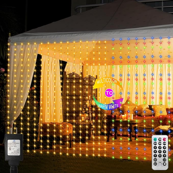 echosari 600 LED Curtain Lights Plug in, 20Ft x 10Ft Connectable Dual Color Changing Fairy Lights Curtain Outdoor Waterproof for Bedroom Backdrop Wedding (Warm White & Multicolor)
