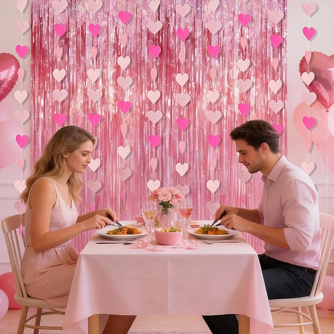 40 Feet Hot Pink Birthday Banner Streamers Heart Valentines Day Garland Paper Banner Hanging Party Supplies, Special Hanging Party Wedding Bachelorette Engagement Baby Shower Decorations