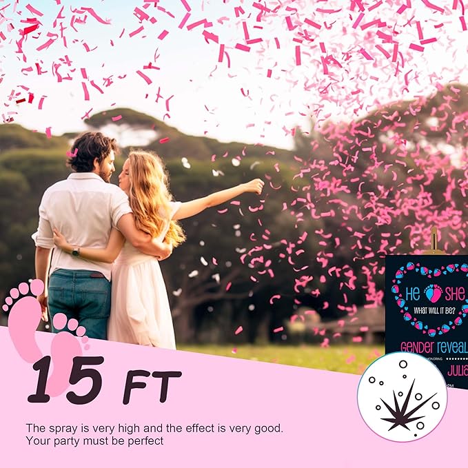 POPUPARTY 2 Pack Gender Reveal Confetti Cannon | No Powder Confetti Poppers | Ideal for Baby Girl Gender Reveal Decoration (2 Pink)
