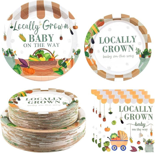 180PCS Locally Grown Baby Shower Decorations – Vegetable Garden Baby Shower Plates and Napkins Set, Farmers Market Party Tableware Supplies for Baby Shower Party Supplies Decorations