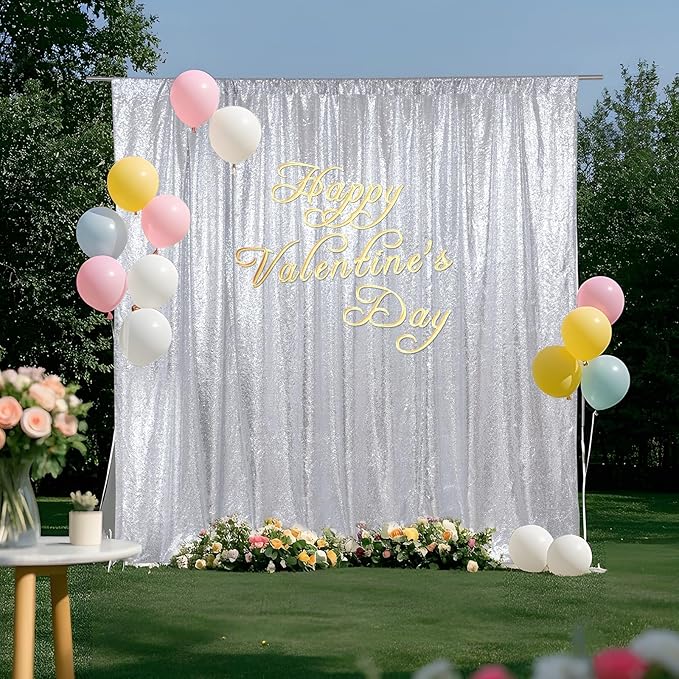SquarePie 6x6ft Silver Sequin Backdrop, High Density Non-Transparent Glitter Curtain for Photography, Birthday, Wedding Party Decorations, Thick Solid Background with 4" Rod Pocket, 1 Panel