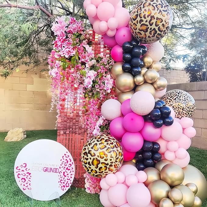Hot Pink Cheetah Balloons, Pastel Pink Metallic Gold Leopard Print Balloons & Confetti Balloon, Jungle Animal Balloon Cheetah Decorations for Girls Birthday Bachelorette Party Safari Baby Shower Decor