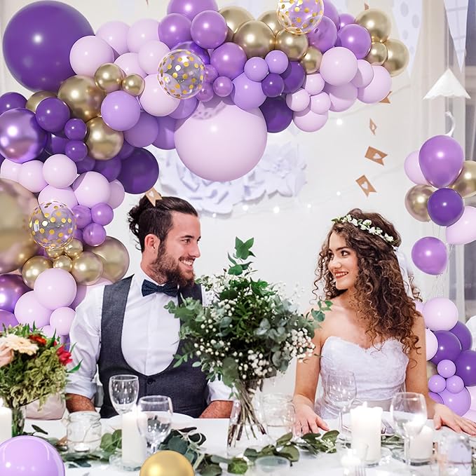 156Pcs Purple Balloon Garland Arch Kit, Butterfly Dark Purple Gold Lavender Metallic Light Pastel lilac Confetti Mother's Day Balloons, Girl Princess Butterfly Birthday Baby Shower Wedding Party