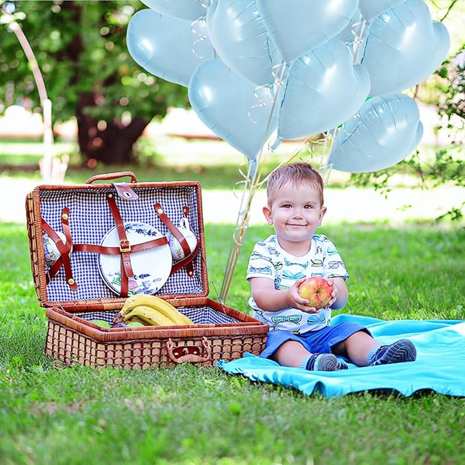 TONIFUL 30Pcs 18 Inch Baby Blue Heart Balloons Pastel Blue Heart Shape Foil Mylar Balloons Decoration for Birthday Valentine's Day Wedding Bridal Shower Anniversary Engagement Party Supplies