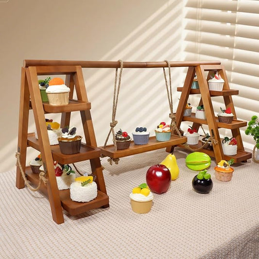 Tnstbiee Rustic 3-Tier Cupcake Stand - Wooden Desserts Stand for Cakes,Pastries &Fruits - Removable Trays& Foldable Design-Perfect for Parties Home Events and Weddings-Ideal Gift For Party Enthusiasts