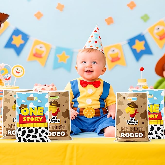 Andi Cppss Boy Story Party Favor Bags - 50PCS My First Rodeo Party Favor Bags 1st Rodeo Birthday Gift Bag Decorations One Story Cowboy Goodie Bag with Handles for Birthday Baby Shower Party Supply