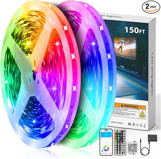 DAYBETTER LED Strip Lights 150 ft, Smart LED Lights for Bedroom, Bluetooth Led Light Strips with Remote, App Control, DIY Colors, RGB Color Changing LED Strip Lighting Music Sync, Party, Room Decor