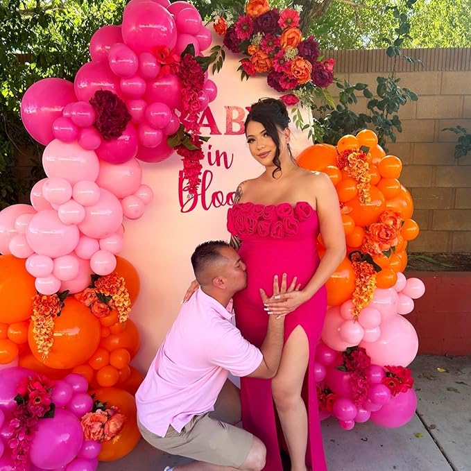 Pink and Orange Balloon Arch Kit, Hot Pink Orange Peach Garland Balloon, Fuchsia Magenta Latex Balloons for Baby Shower Birthday Wedding Tropical Hawaiian Beach Flamingo Sunset Party Decorations