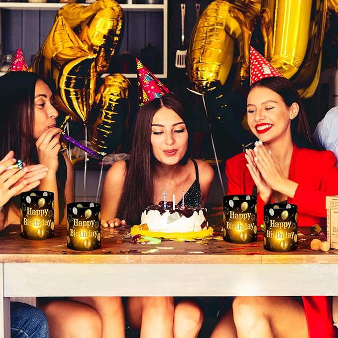 10 Sets Happy Birthday Centerpieces for Tables Black and Gold Birthday Decorations Lantern Boxes with Tea Lights Candles Centerpieces for Table Ideas for Women Men Party Supplies